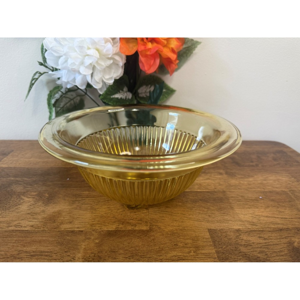 Vintage Federal Glass Yellow Depression Glass Ribbed‎ Serving Bowl